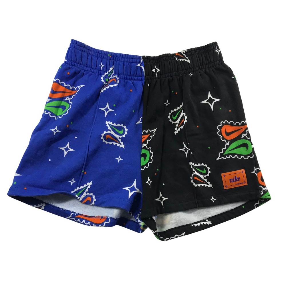 Nike Sportswear‎ Womens XL Blue Black Split Bandana Fleece Shorts DV9651-480